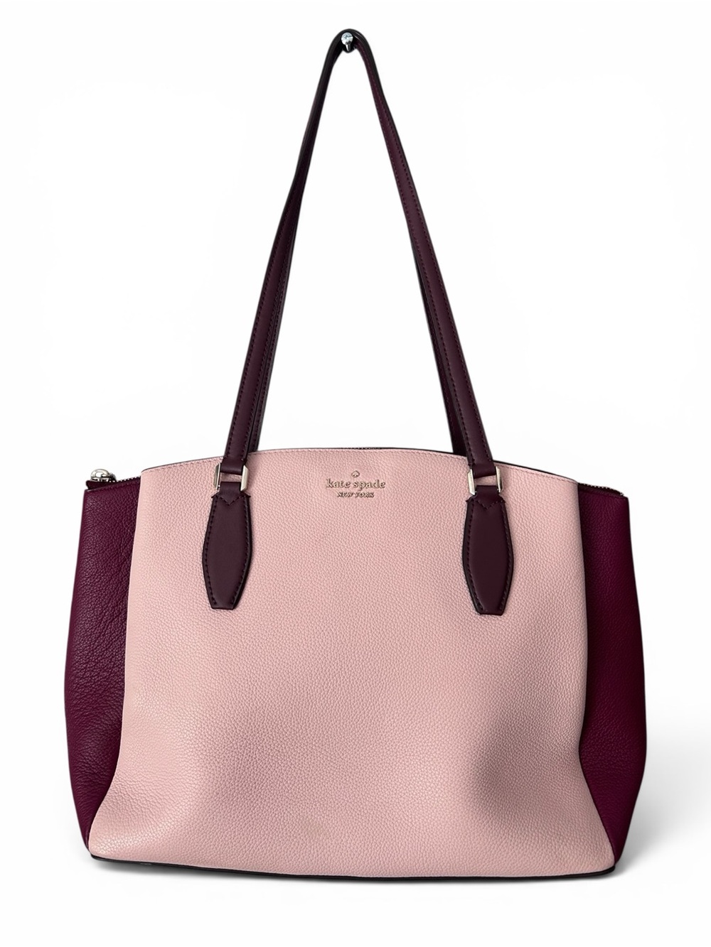 Kate Spade Monet Large Triple Compartment Tote Bag Purse Pink Burgundy